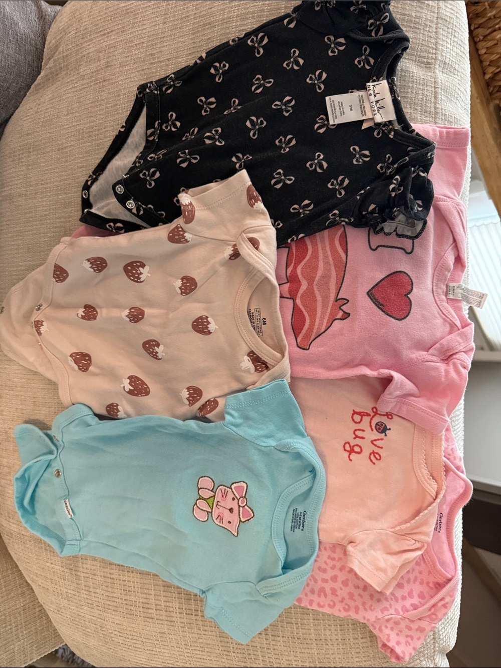 Baby Girls 5-Pack Short-Sleeve Bodysuits - Pink, Black, Cream, Blue